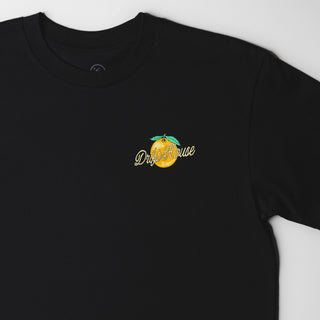 Drift House Fresh Squeezed Tee in Black — Florida orange front graphic and "Fresh Squeezed Threads" Cocoa Beach back print on a 100% combed cotton regular fit tee