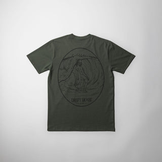Drift House Surf Bum Tee in Cypress with black surfer graphic and heavyweight cotton build.