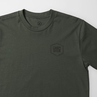 Drift House Surf Bum Tee in Cypress with black surfer graphic and heavyweight cotton build.