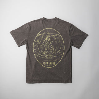 Drift House Surf Bum Tee in Stone Wash with yellow surfer graphic and heavyweight cotton construction.