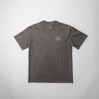 Drift House Surf Bum Tee in Stone Wash with yellow surfer graphic and heavyweight cotton construction.
