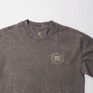 Drift House Surf Bum Tee in Stone Wash with yellow surfer graphic and heavyweight cotton construction.