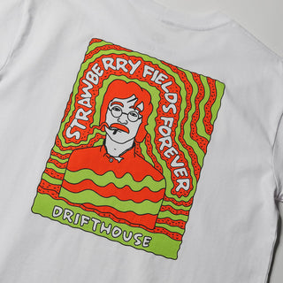 White Drift House Strawberry Nights tee with psychedelic Lennon-inspired back graphic.