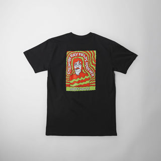 Black Drift House Strawberry Nights tee with psychedelic Lennon-inspired back graphic.