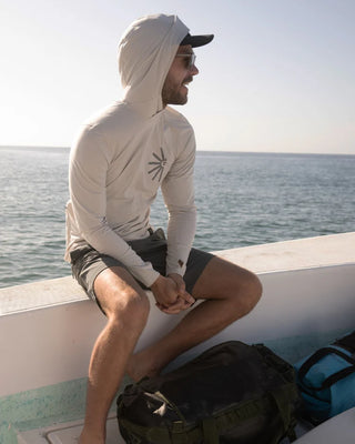 Roark Venture Long Sleeve UPF Hoodie in Off White - UPF 50+ sun protection hoodie with thumbholes and durable snag-resistant fabric