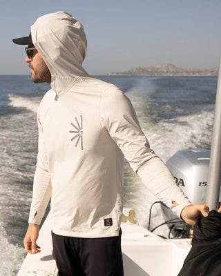 Roark Venture Long Sleeve UPF Hoodie in Off White - UPF 50+ sun protection hoodie with thumbholes and durable snag-resistant fabric