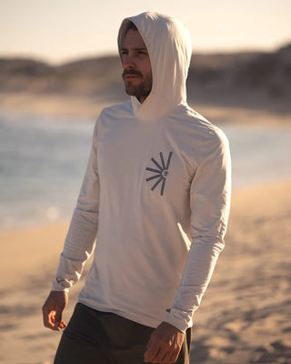 Roark Venture Long Sleeve UPF Hoodie in Off White - UPF 50+ sun protection hoodie with thumbholes and durable snag-resistant fabric