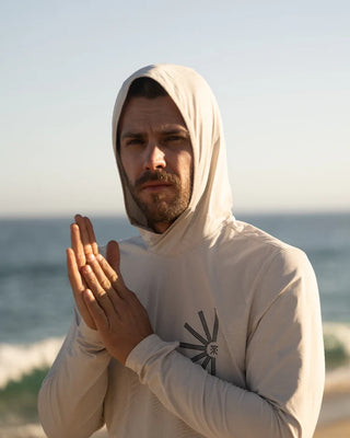 Roark Venture Long Sleeve UPF Hoodie in Off White - UPF 50+ sun protection hoodie with thumbholes and durable snag-resistant fabric