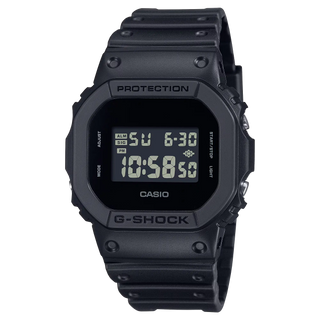 Black Casio G-Shock digital watch on a white background