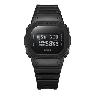 Black Casio digital watch on a white background