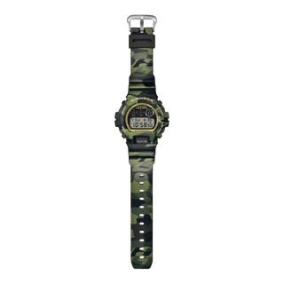 "G-Shock DW6900CMG-3 Bold Camo Gold Watch — MAP printed camo bezel and band, iconic G-mark, classic 6900 silhouette"
