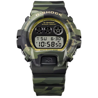 "G-Shock DW6900CMG-3 Bold Camo Gold Watch — MAP printed camo bezel and band, iconic G-mark, classic 6900 silhouette"
