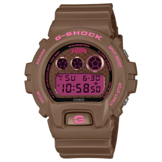 G-SHOCK DW6900HH-5 Hardies NYC watch in brown with purple and gold accents - shock resistant digital watch with LED backlight and 200m water resistance