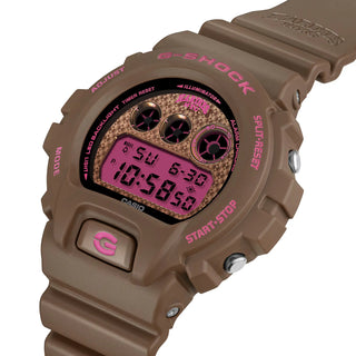 G-SHOCK DW6900HH-5 Hardies NYC watch in brown with purple and gold accents - shock resistant digital watch with LED backlight and 200m water resistance