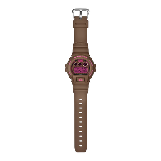 G-SHOCK DW6900HH-5 Hardies NYC watch in brown with purple and gold accents - shock resistant digital watch with LED backlight and 200m water resistance