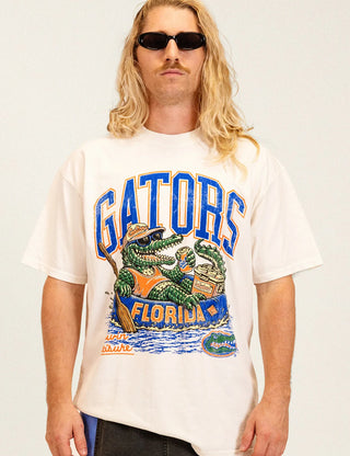 Duvin x Florida Gators Locals Tee in Off White with GATORS lettering and Albert river-float artwork