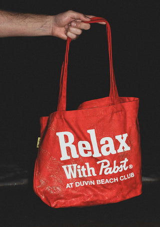 Duvin x PBR canvas tote bag; exclusive collaboration, stylish utility.