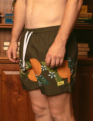 Tropical Orange Swim Short by DUVIN Design - Vibrant orange swim shorts with a relaxed fit and adjustable drawstring waist.