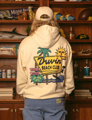 Duvin Fresh Air Hoodie in Antique with heavyweight fleece construction, relaxed-loose fit, ribbed collar and cuffs, and 85% Cotton/15% Polyester blend