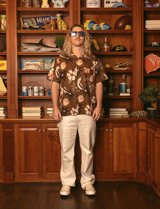 Duvin Sweepstakes Buttonup in Multi with 88% Tencel and 12% Linen blend, classic camp collar, relaxed fit, front chest pocket, and lightweight breathable construction