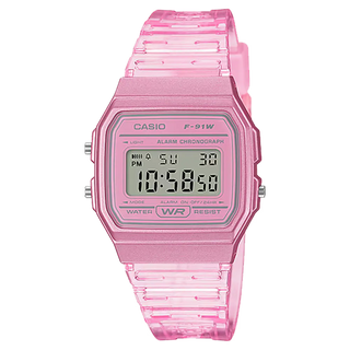 Casio F-91WS-4 digital watch with LED light and stopwatch.