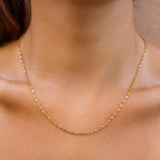 ALCO Lane necklace in 18K gold-plated stainless steel with 2mm width, lobster clasp, and 18 inch chain.