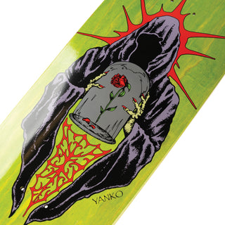 Welcome skateboard deck Jake Yanko Wilted on Panther 9.0 with green stain and silver foil accents, pro model.