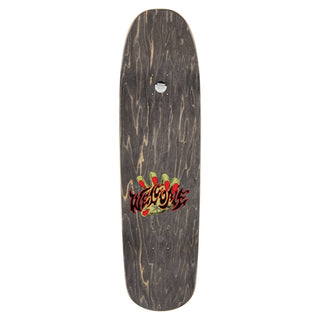Welcome skateboard deck Jake Yanko Wilted on Panther 9.0 with green stain and silver foil accents, pro model.