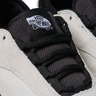 Vans Skate Safe Low Atiba in bone white and black with suede upper, PopCush cushioning, and DuraCap reinforcements.