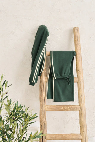 Rhythm Contrast Track Pant in Hunter, oversized trackpant with contrast stripe detail at sides, soft elastic waist with drawcord in a 51% cotton 49% polyester blend