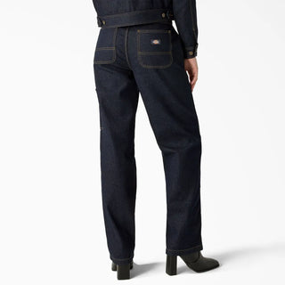 Women's Madison Jeans in indigo blue with a loose fit and double knee.