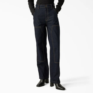 Women's Madison Jeans in indigo blue with a loose fit and double knee.