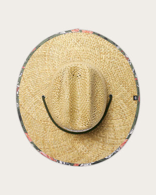 Hemlock Hat Co. straw lifeguard hat with Koi Fish design, wide brim, cattleman crown, UPF 50+ protection.