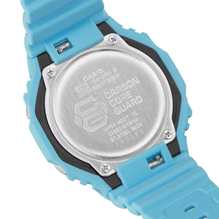 G-SHOCK GA2100-2A2 Watch in blue, featuring monochrome aesthetics, shock-resistant structure, and dual LED illumination.