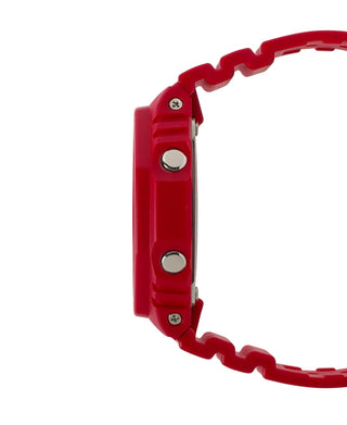 Close-up of a red watch band with a white background
