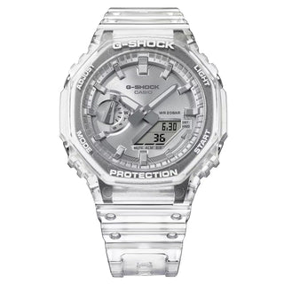 G-Shock Casio watch with clear strap on a white background