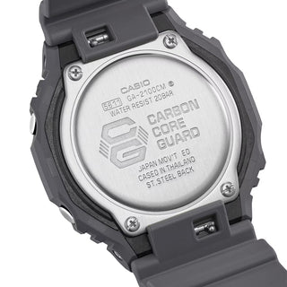 Casio G-Shock GA2100CM-8A camo watch with metallic camouflage pattern and octagonal case design.

