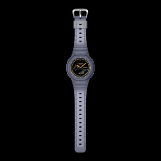 Casio G-Shock GA2100K-2A watch with black glossy dial, neon accents, and octagonal case design.