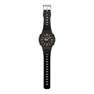 G-SHOCK GA-2100LXB-1A9 Watch in Brown/Gold — CasiOak silhouette with carbon core guard structure, gold IP stainless steel bezel, gold-tone accents, analog-digital display, 200M water resistant
