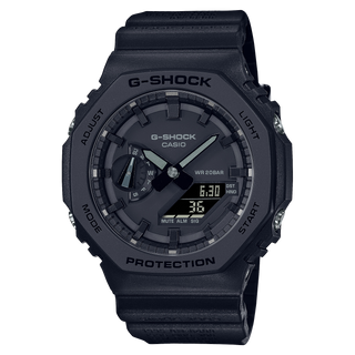 GA-2140RE-1A G-SHOCK watch - 40th anniversary celebration, all-black design, bio-based resins, Eric Haze logo engraving.
