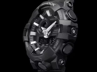 G-SHOCK GA700-1B black analog-digital watch with 3D face and bold hands.