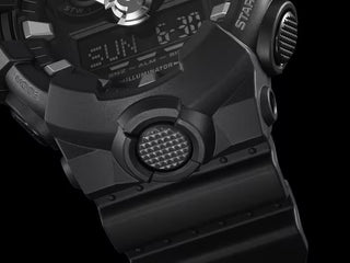 G-SHOCK GA700-1B black analog-digital watch with 3D face and bold hands.