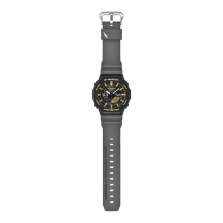 Black and orange G-Shock GAB2100DF-1A watch with Galápagos-inspired details, octagonal case, and bold yellow accents.