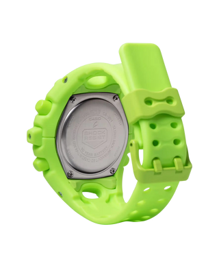 G-SHOCK GAV01-9A bright yellow watch with cool eyes openwork dial, spherical resin bezel and band, indices outside spherical glass, and Super Illuminator double LED