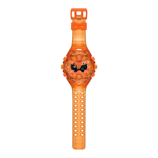 G-SHOCK GAV01SKE-4A Analog-Digital Watch in translucent Orange — Y2K-inspired design with integrated bezel, Shock Release Hand magnetic minute hand, full-screen LCD, metallic openwork dial, and 10-year battery life.
