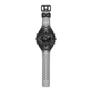 G-SHOCK GA-V01SKE-8A Analog-Digital Watch in translucent Black — Y2K-inspired design with integrated bezel, Shock Release Hand magnetic minute hand, full-screen LCD, metallic openwork dial, and 10-year battery life.