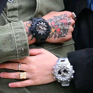 G-SHOCK GAV01-1A matte black watch with organic cool eyes openwork dial, spherical glass with polished indices, magnetic hand technology, and resin bezel and band