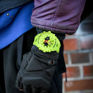 G-SHOCK GAV01-9A bright yellow watch with cool eyes openwork dial, spherical resin bezel and band, indices outside spherical glass, and Super Illuminator double LED