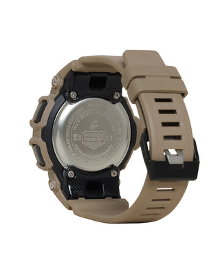 Front view of the G-SHOCK GBA900UU-5A with a tan case and band, black analog-digital dial, and light-colored hands