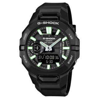 G-SHOCK GBA950-1A sports watch with origami-inspired bio-based resin band, Bluetooth connectivity, Auto Lap pace tracking, step count and calorie display, shock resistance, and 200-meter water resistance
